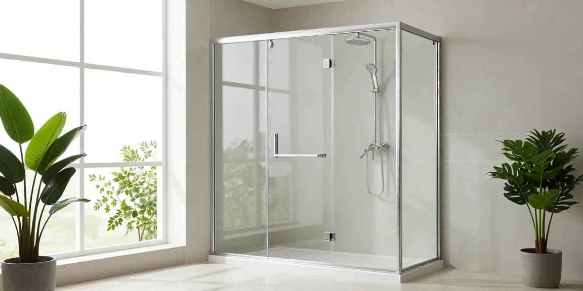 Stijlvolle moderne badkamer met een douchecabine met schuifdeur en elegante armaturen.