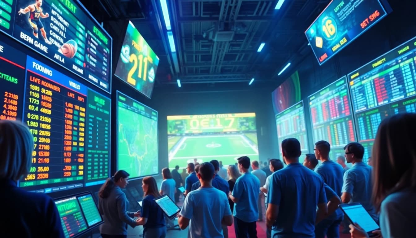 Experience the thrill of crypto sports betting with an engaging digital interface showcasing live game odds and active participants.