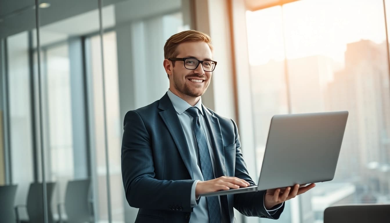 Headhunter IT präsentiert digitale Lösungen in einem modernen Büro.