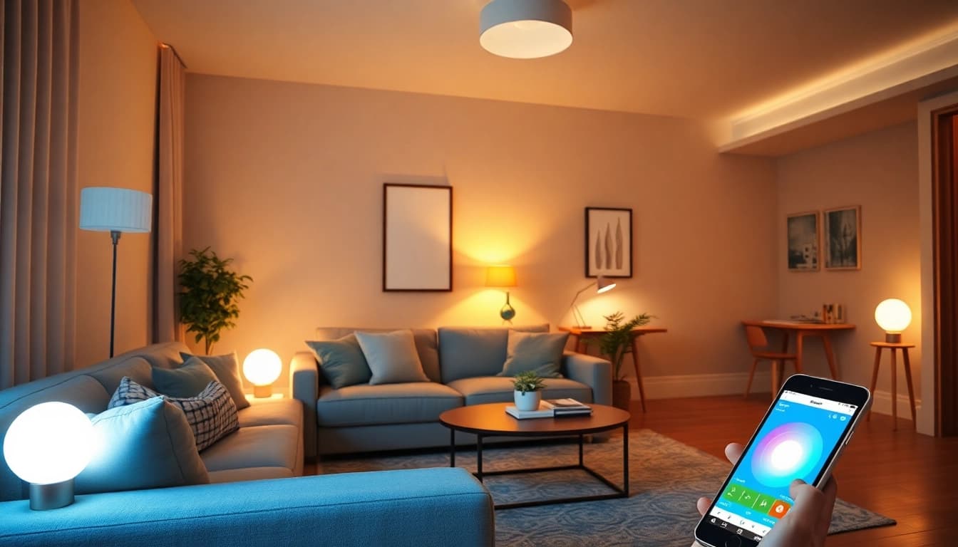 Philips Hue Tipps für intelligentes Licht in einem gemütlichen Wohnzimmer mit automatisierten Zonen.