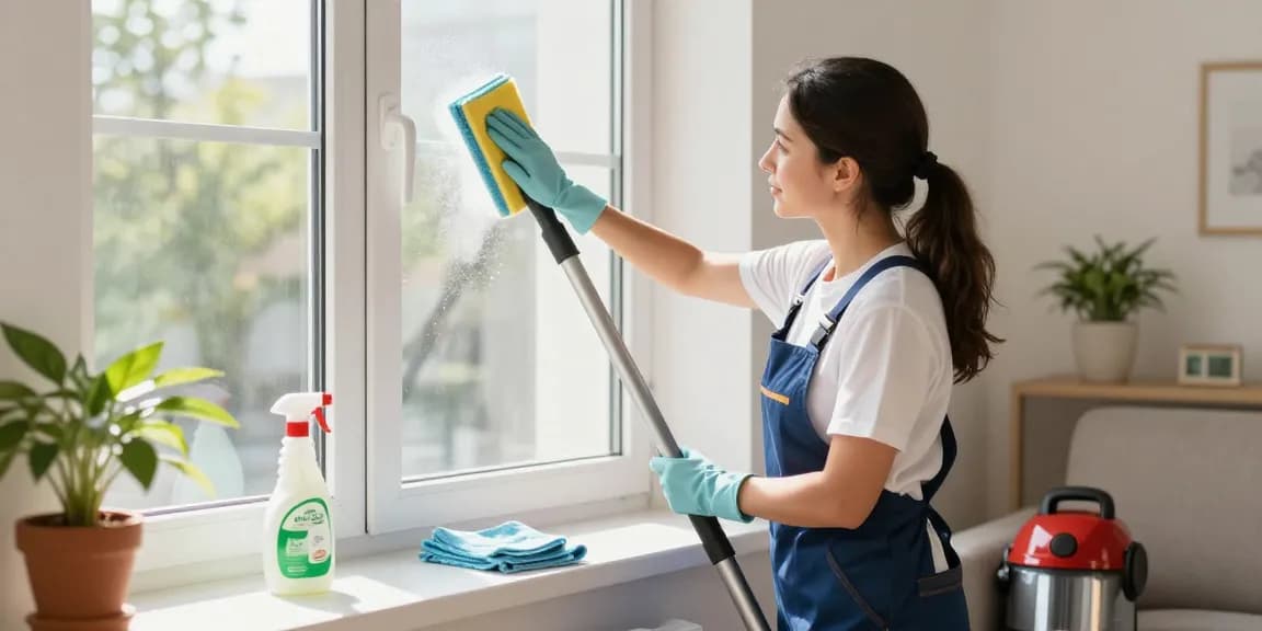 Professional window cleaning service showcasing reinigung offerte with a sparkling clean result in a bright home.