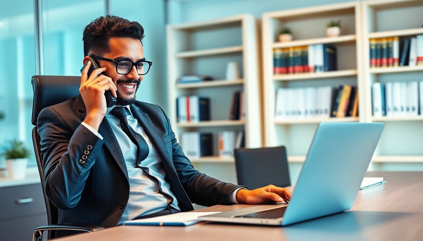 Professioneller Headhunter Außendienst in einem modernen Büro, während er Kontakte knüpft.