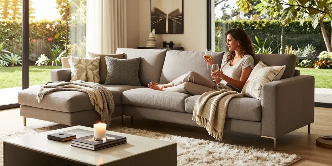 Stylisches Baxter Sofa Preis in einem luxuriösen Wohnambiente mit eleganter Dekoration und warmem Licht.