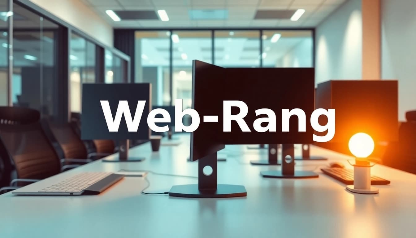 Grafik, die einen modernen Arbeitsplatz mit Web-Rang-Analysen zeigt.