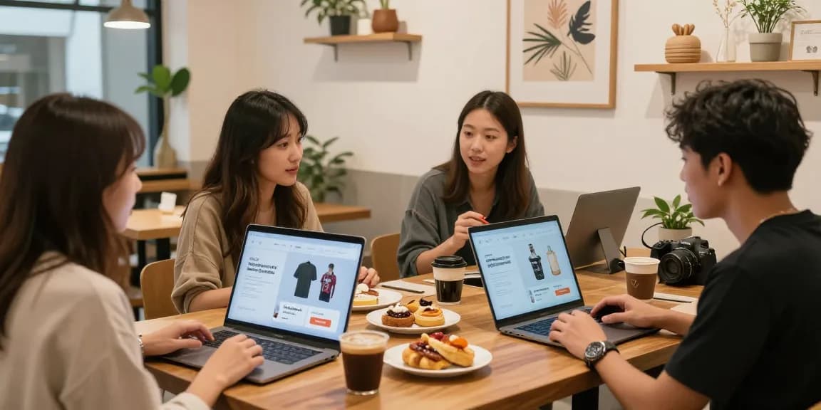 Engaging e-commerce scene showcasing rokok88 products in a cozy café environment.