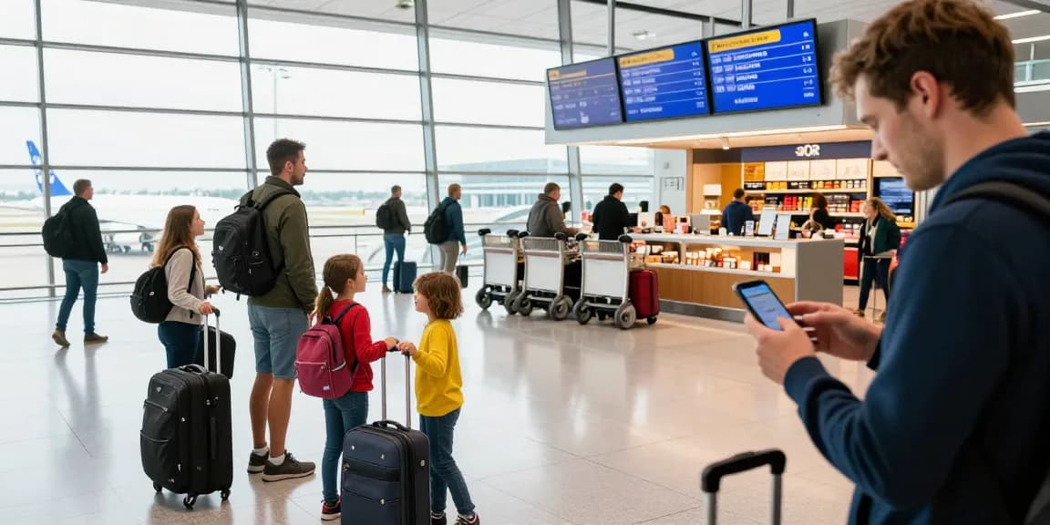 Transfer from Frankfurt Airport with family at terminal preparing for journey