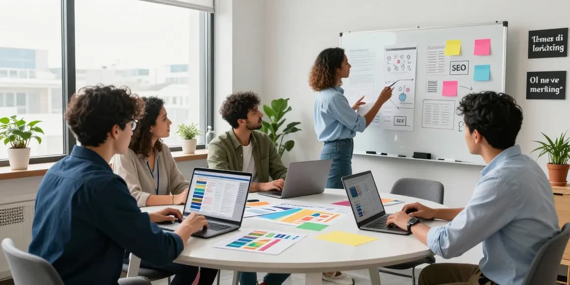 Dynamische Teamarbeit bei einer GEO Agentur, die Marketingstrategien und Kreativität zeigt.