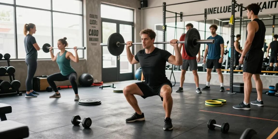 Aktive Menschen im Global Pharma Steroid Shop Fitnessstudio, die Leistungstraining durchführen und Fitnessmotivation ausstrahlen.