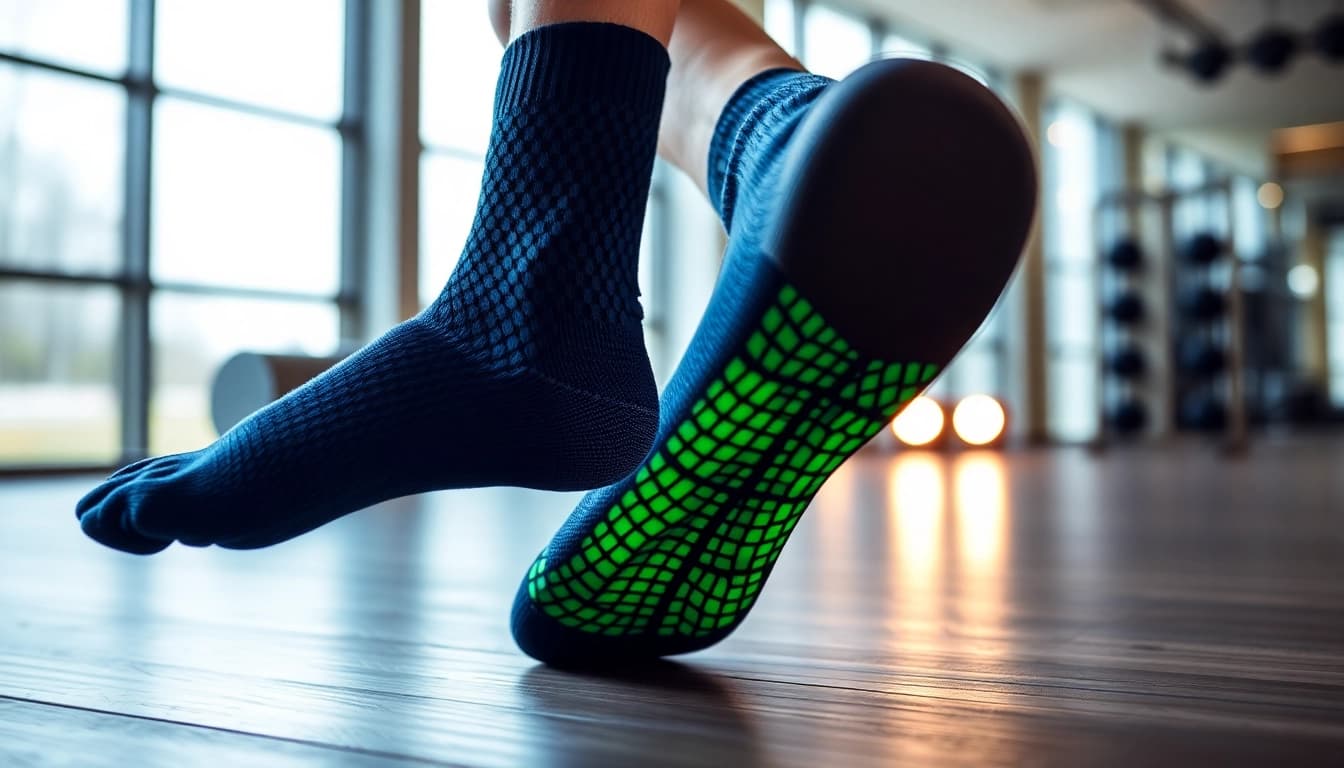 Aktiver Mensch in stasis socken mit modernem Design im Fitnessstudio.