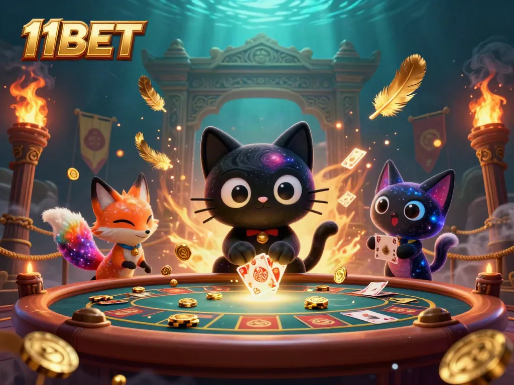 Engage in thrilling gaming moments at 11BET's cosmic casino with vibrant creatures and golden rewards.