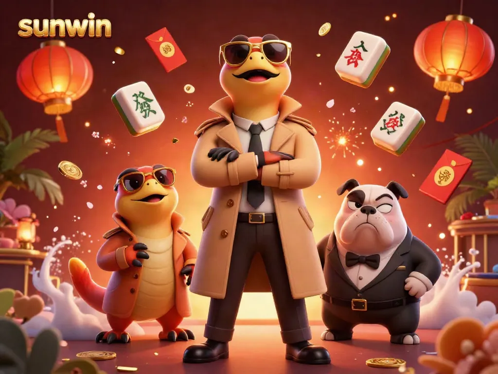 Raptors disguised as a tall person enter a VIP casino lounge at sunwin, with festive elements.