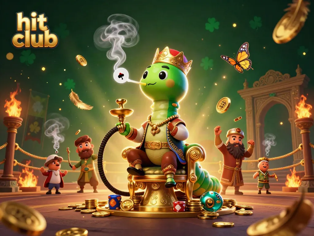 Hit Club fun with a captivating 3D illustration featuring an enormous caterpillar and dynamic casino elements.