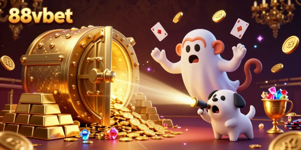 Explore thrilling gaming action with 88vbet in this vibrant 3D casino scene filled with gold and excitement.