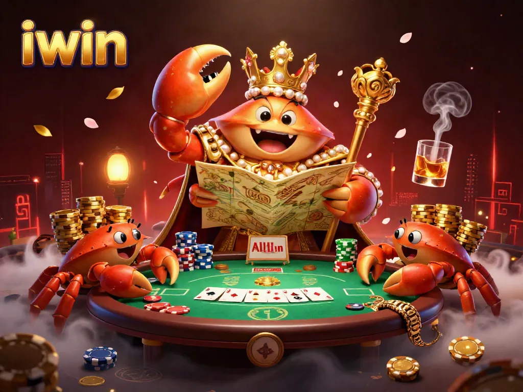 Experience thrilling poker action with iwin's crab emperor and vibrant casino elements.