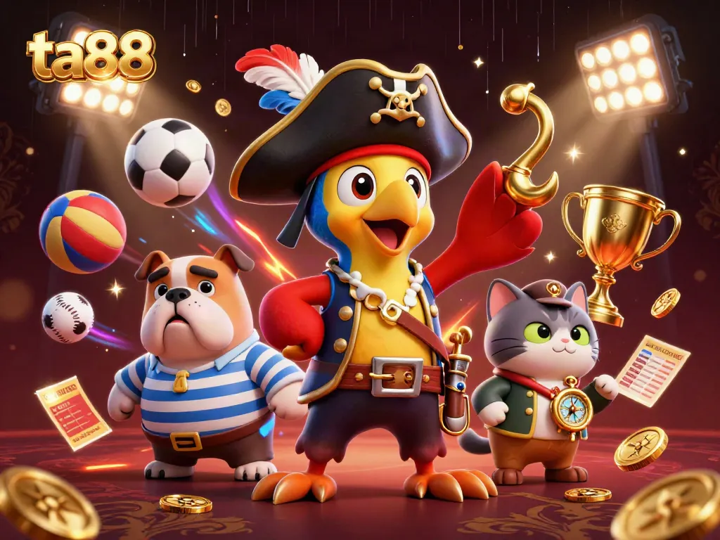 Engage with ta88's thrilling gaming experience through vibrant characters, dynamic sports elements, and captivating casino atmosphere.