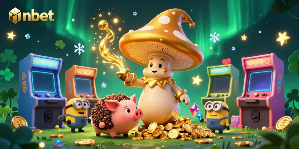 Win big with nbet's vibrant casino-themed magical illustration featuring a golden wizard and treasure-seeking pig.