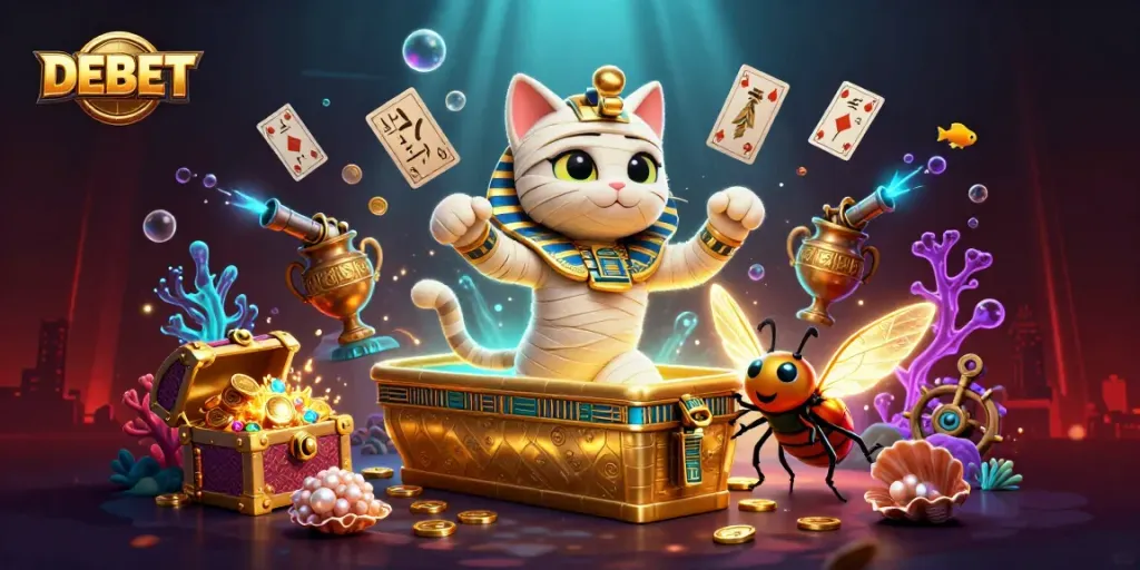Engage in thrilling gaming adventures with DEBET featuring unique casino elements and vibrant characters.