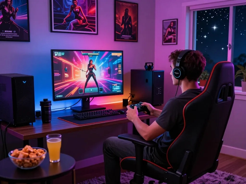 Enjoying a vibrant gaming experience with an interactive sex game online in a cozy room.