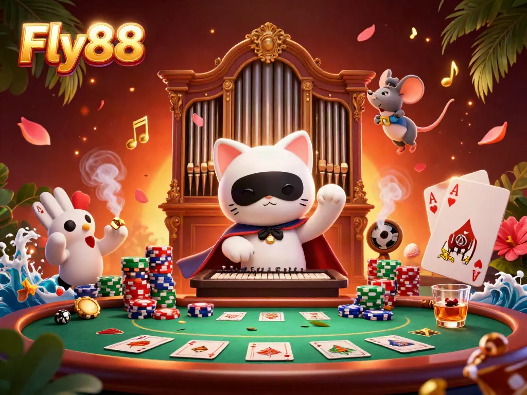 Engage with Fly88 in a vibrant casino scene with dynamic characters and rich gaming elements.