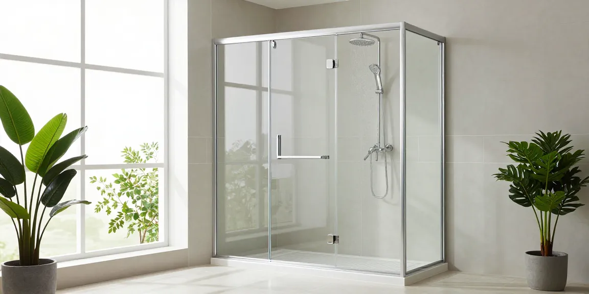 Stijlvolle moderne badkamer met een douchecabine met schuifdeur en elegante armaturen.