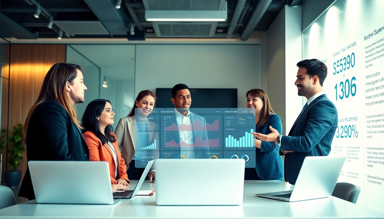 Fokusseite, die eine moderne Recruitment-Agentur zeigt, in der Fachleute an Datenanalysen zur effizienten Einstellung zusammenarbeiten.
