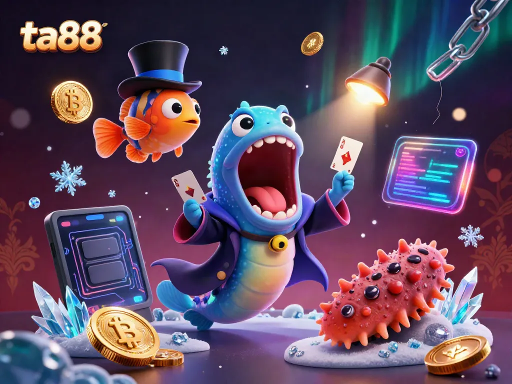 Engage with ta88's dazzling 3D casino scene featuring magical deep-sea creatures and crypto game elements.