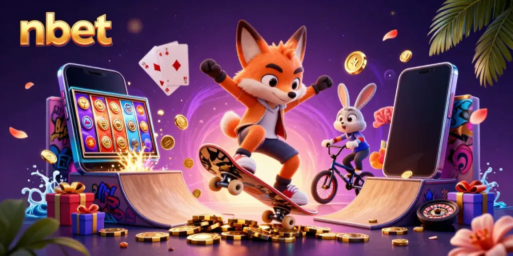 Engage with vibrant gaming visuals as nbet brings together thrill-seeking characters in a dynamic casino setting.