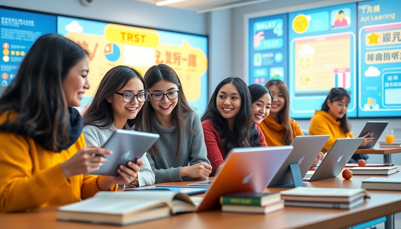Modern digital learning environment with students using 有道 technology for language education