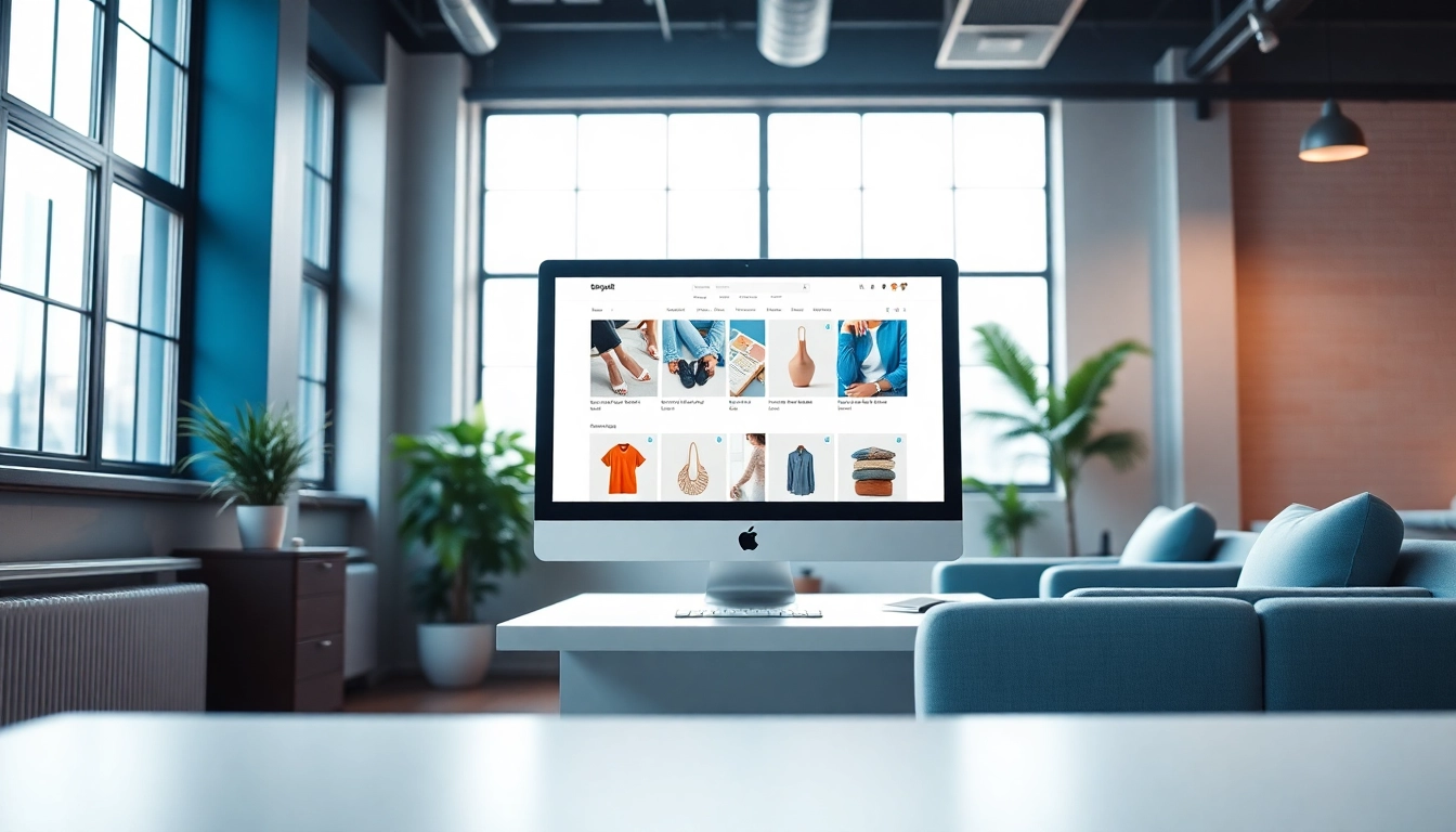 Shopware Inspiration präsentiert modernes E-Commerce-Webdesign in einem stilvollen Büro.