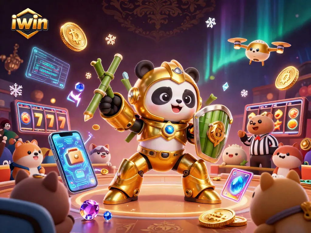 Engage with iwin through a festive 3D casino scene filled with vibrant gaming elements.