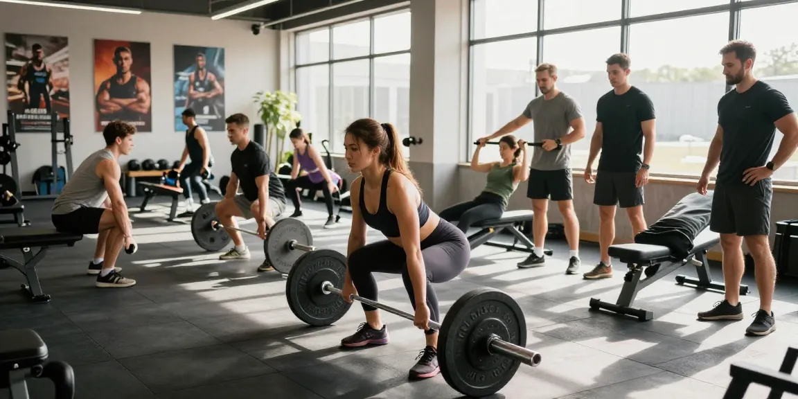 Deus Medical Steroide in einer modernen Fitnessumgebung mit Athleten beim Training.