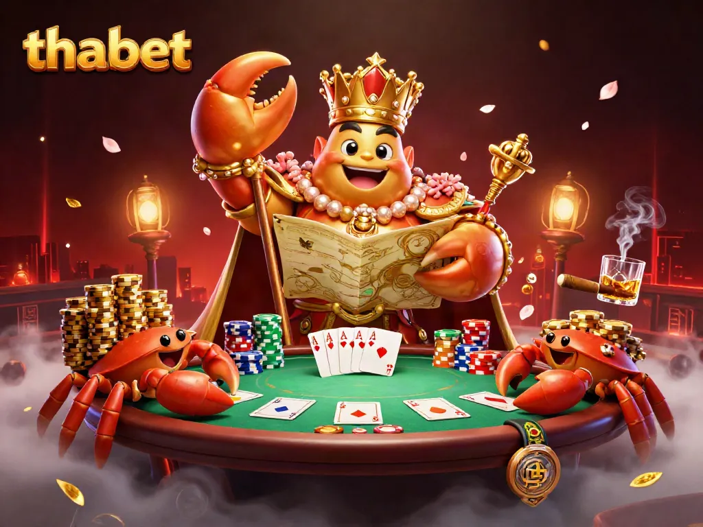Experience thrilling games at Thabet Casino featuring golden crab emperor and poker elements.
