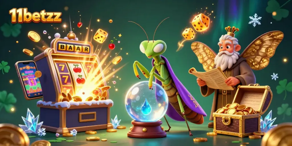 Engage with 11betzz as a mystical mantis and wise moth explore casino magic