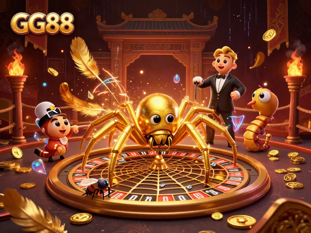 Experience thrilling bets at GG 88 with a golden spider spinning a roulette wheel.