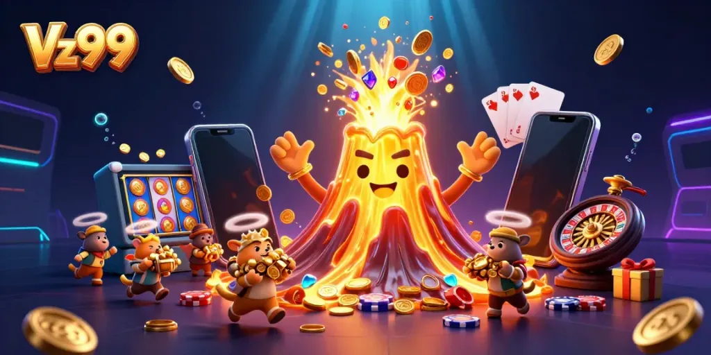 Engage with Vz99's vibrant gaming world featuring golden treasures and dynamic gameplay.
