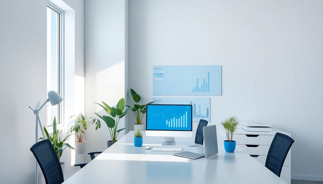 Optimize your online presence with SEO.my showcasing a modern office setup focused on analytics.