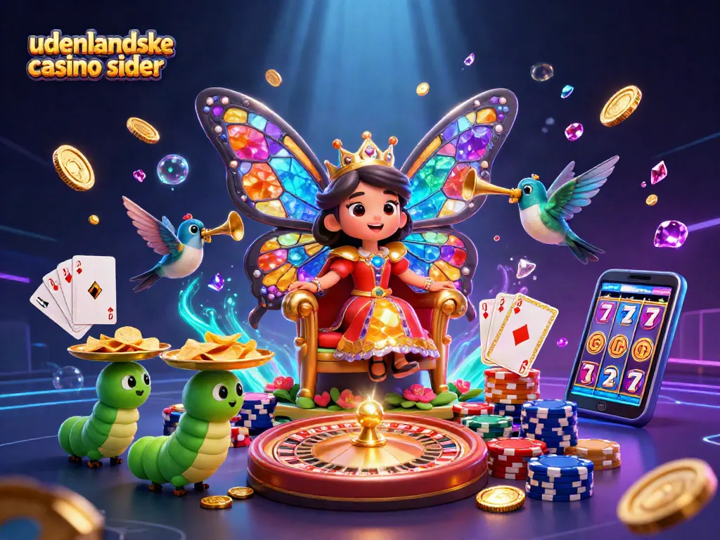 Experience the magic of udenlandske casino sider with a butterfly queen and casino elements in an enchanting scene.