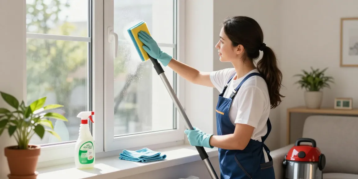 Professional window cleaning service showcasing reinigung offerte with a sparkling clean result in a bright home.