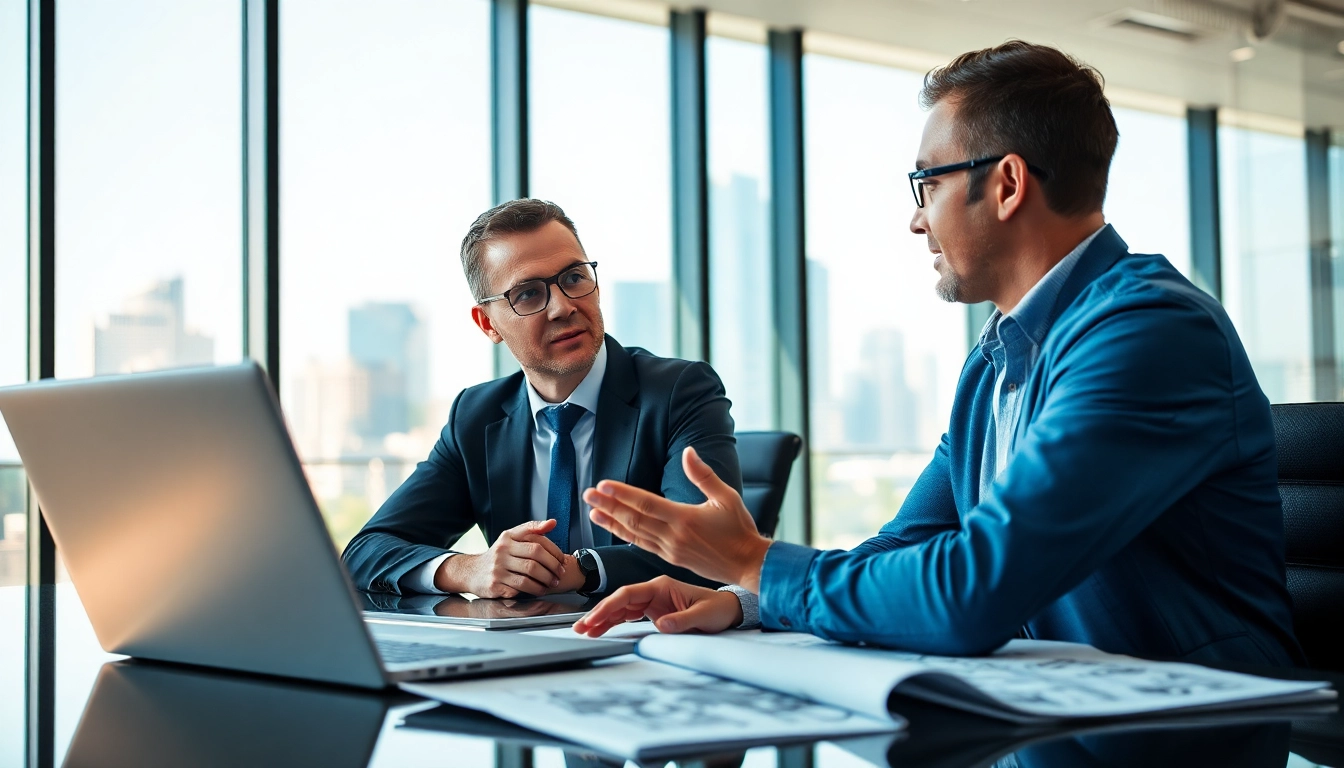 Headhunter Ingenieure im Gespräch mit einem Ingenieur in modernem Büro.