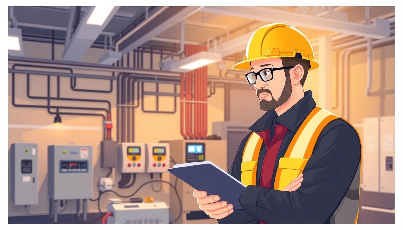 Technician performing a DGUV V3 Prüfung on electrical devices in a safe workspace, showcasing proper procedures and equipment.