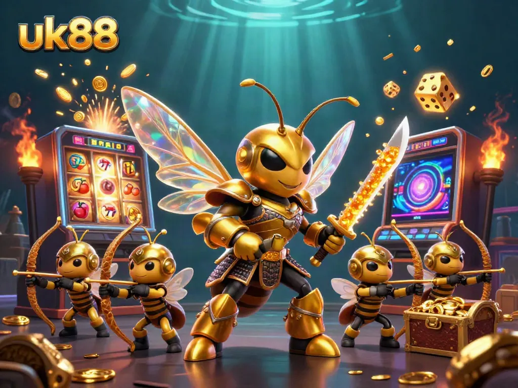 Engage in thrilling play at uk88 with vibrant 3D digital casino illustration showcasing slot excitement.
