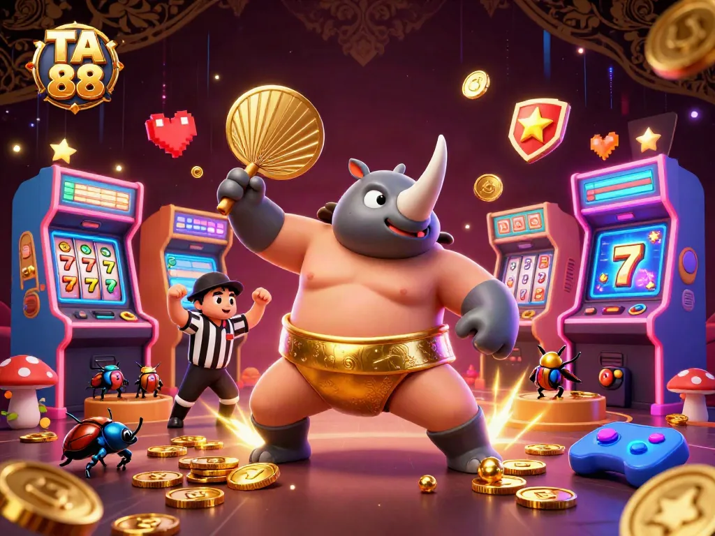 Experience exciting gameplay with TA 88, featuring a rhinoceros beetle champion and dazzling casino elements.