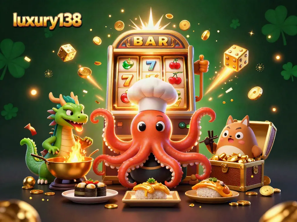 Spin jackpots at luxury138 with vibrant visuals of 3D characters involved in thrilling casino action.