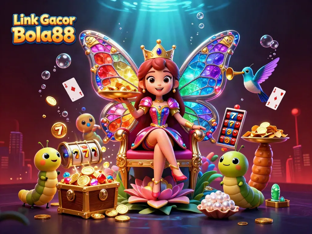Experience the excitement of Link Gacor Bola88 with a vibrant scene full of treasures and casino elements.