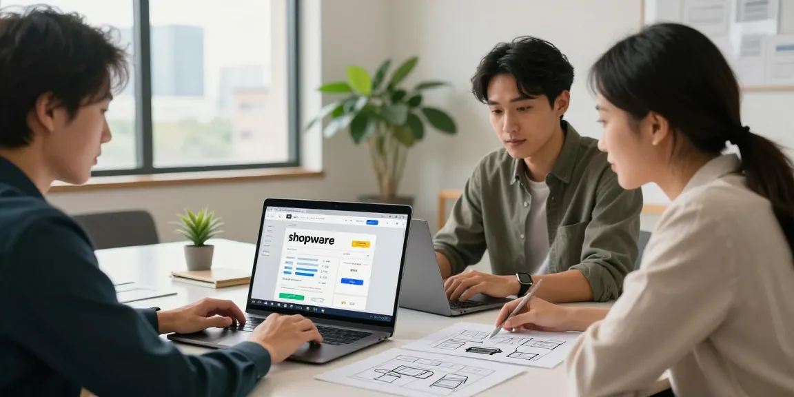 Das SP Webconsulting-Team arbeitet in einem hellen Arbeitsbereich an innovativen E-Commerce-Lösungen