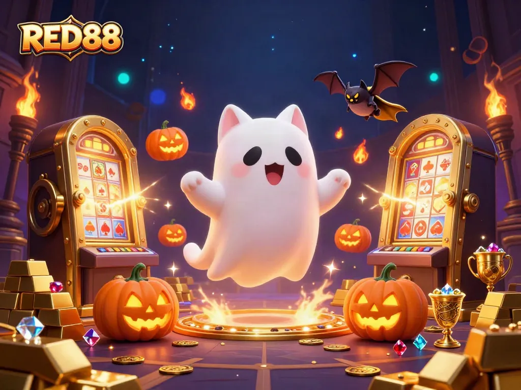 Engage with the vibrant world of RED88, where a ghost cat and friends explore a magical casino.