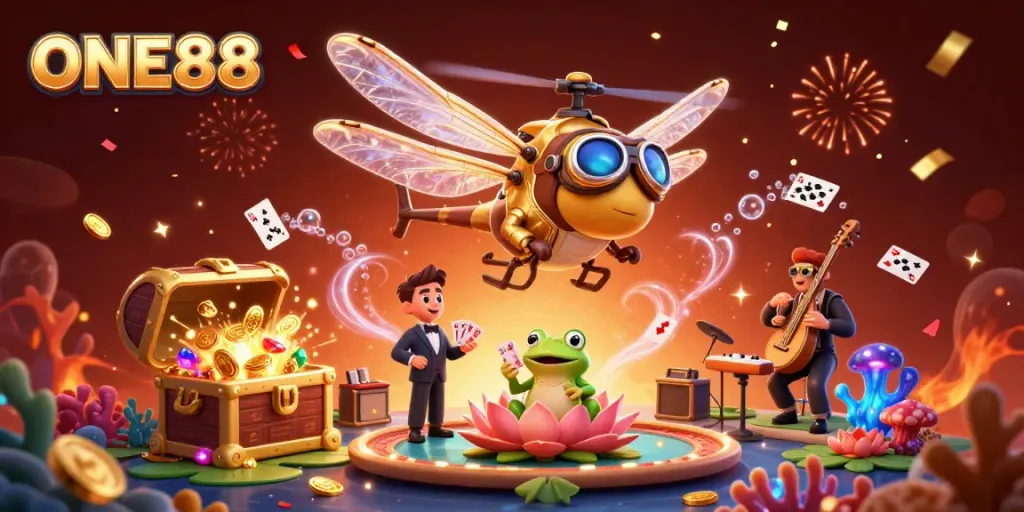 Experience the thrilling world of ONE88 with vibrant characters and casino action.