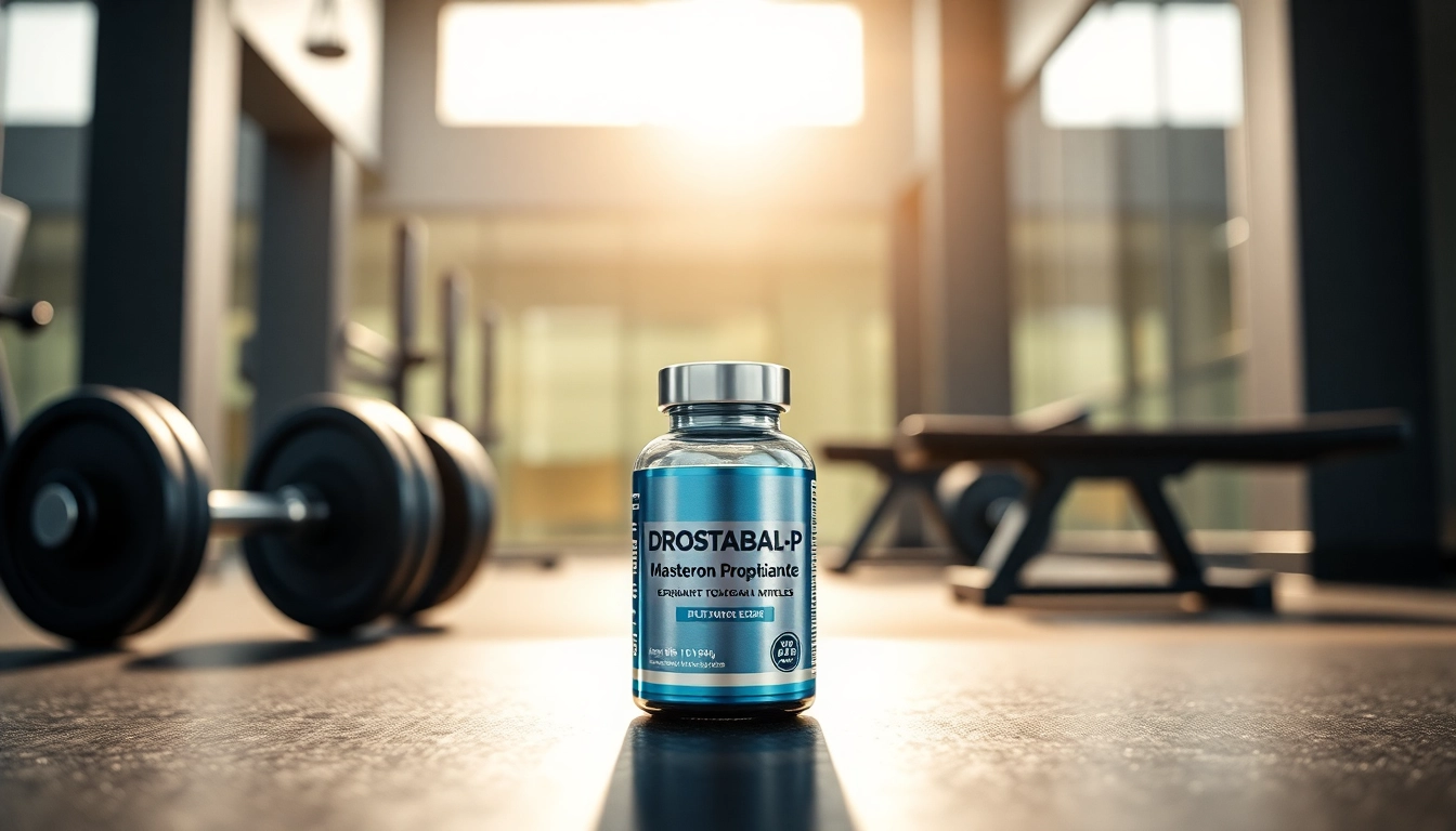 Drostabal-P Masteron Propionate in a professional gym setting with bright lighting.
