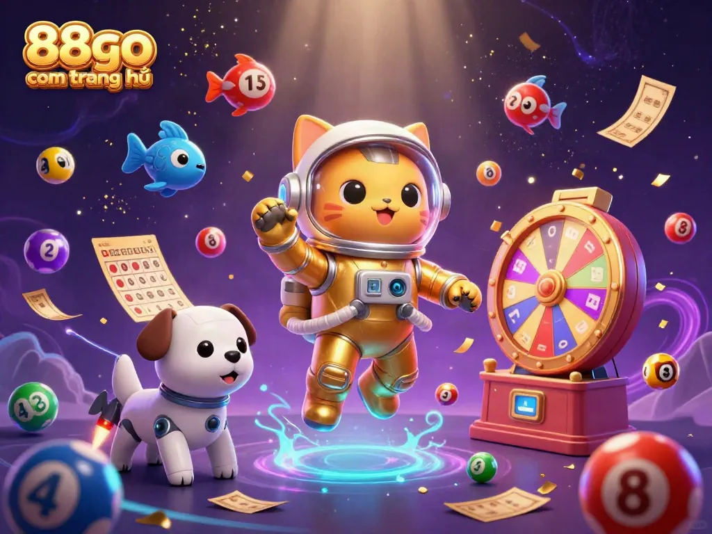 Win big with 88go com trang chủ, featuring a vibrant casino scene with animated characters and dynamic game elements.