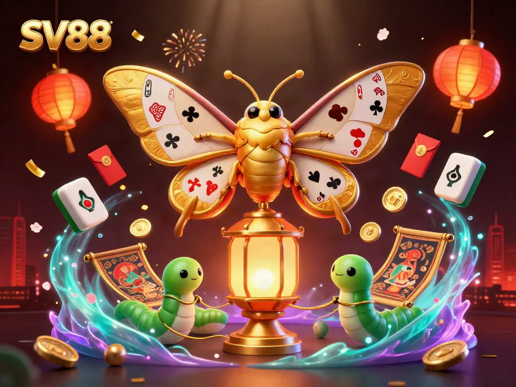 Experience vibrant casino action with SV88's golden moth and rich gaming elements.